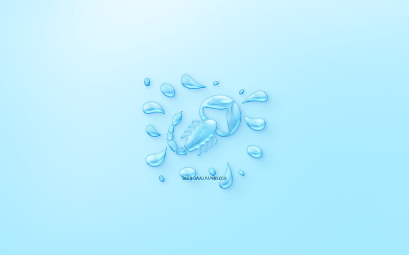 Scorpion Zodiac Sign, horoscope signs, sign of water, Scorpion Sign, astrological sign, Scorpion, blue background, creative water art, HD wallpaper