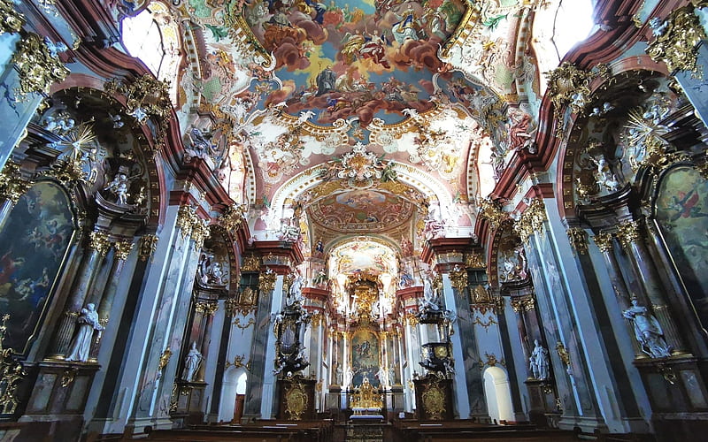 Church, inside, baroque, interior, HD wallpaper