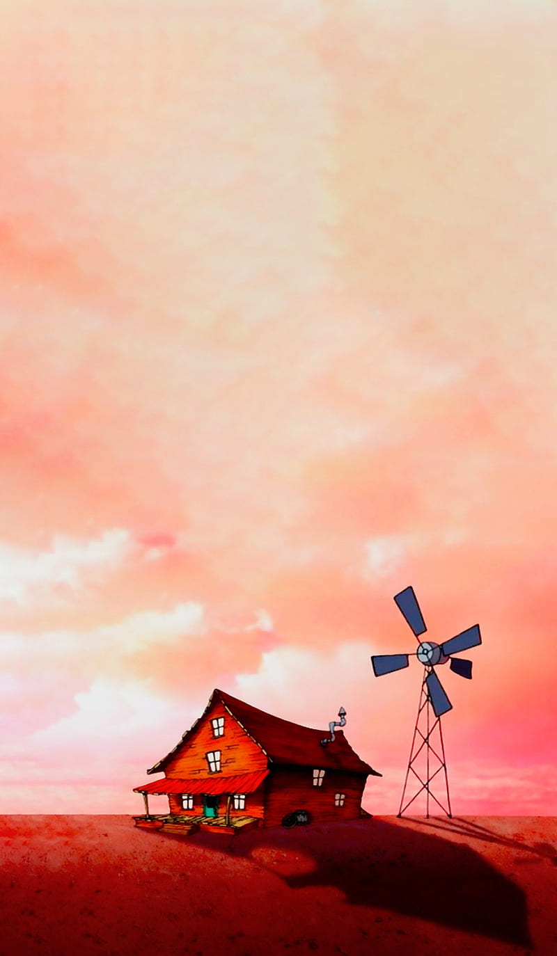 Courage House, cartoon network, courage the cowardly dog, childhood, 90s, awesome, bonito, sun, sky, sunset, twilight, HD phone wallpaper