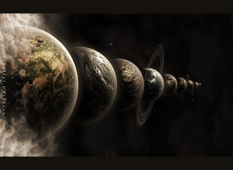 parallel universe, stars, planets, space, parallel, moon, universe, dark, alien, earth, HD wallpaper