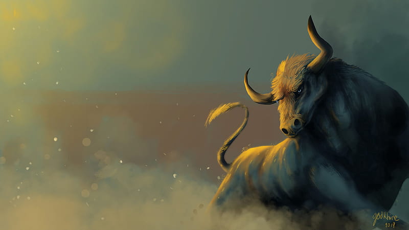 bull, dust, animal, art, HD wallpaper