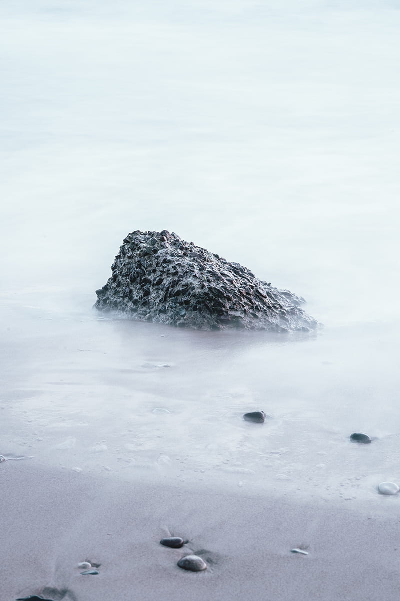beach, stones, fog, water, shore, HD phone wallpaper