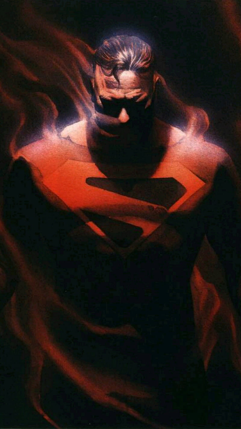 Superman, alex ross, anger, clark, dark, dc, dc comics, fury, red, HD phone wallpaper