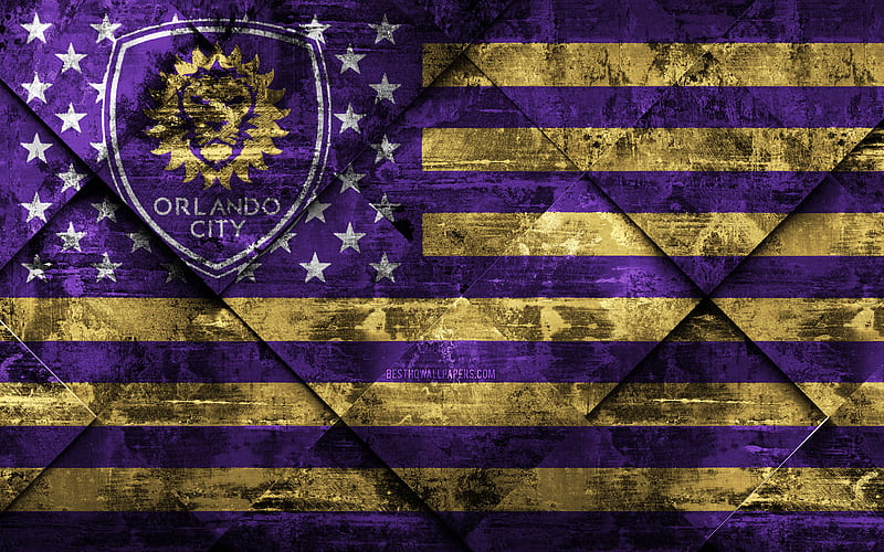 Orlando City SC American flag club, grunge art, grunge texture, American flag, MLS, Orlando, Florida, USA, Major League Soccer, USA flag, soccer, football, HD wallpaper