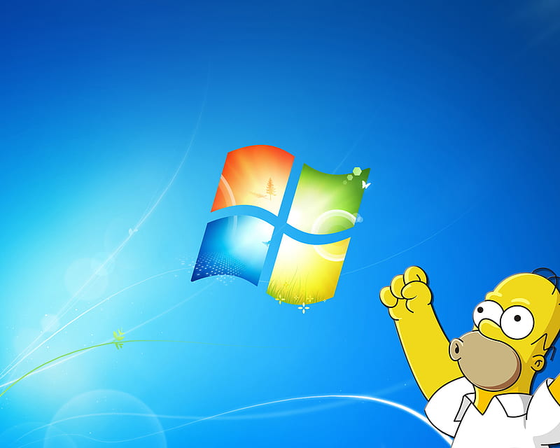 Homer and Windows 7, awesome, perfect, strange, funny, HD wallpaper