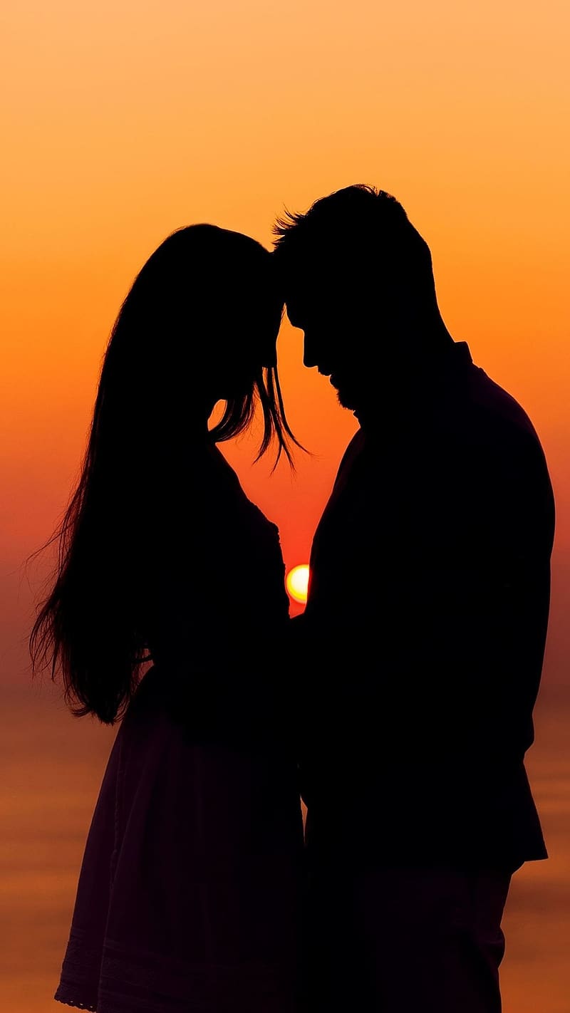 Cute Couple Love, Sunset Background, love, care, affection, HD phone wallpaper