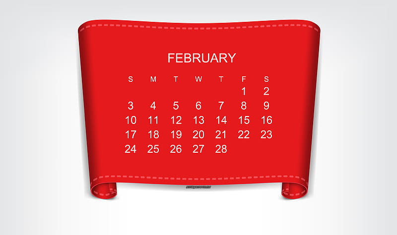 2019 February Calendar, art, red paper element, 2019 New Year, 2019 Calendars, February, 2019 concepts, calendar for 2019 February, HD wallpaper