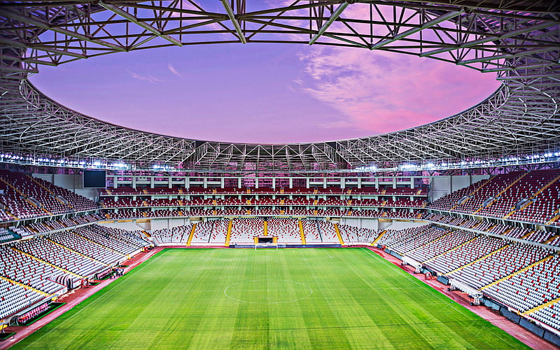 Antalya Arena, inside view, football field, Turkish football stadium, Antalya, Turkey, Antalyaspor Stadium, HD wallpaper