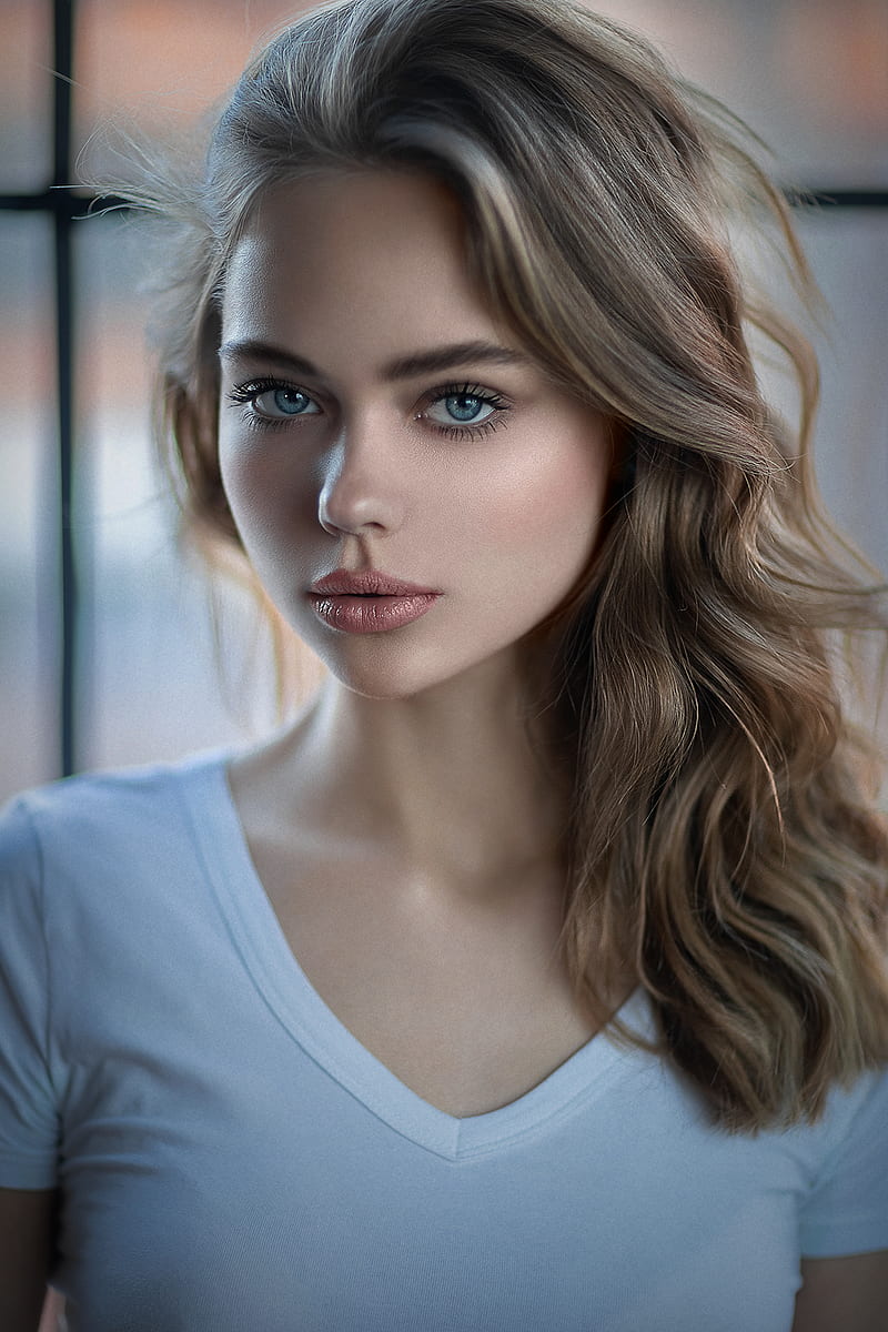 1080p Free Download Blonde Portrait Display Blue Eyes Face Women Bokeh White Shirt