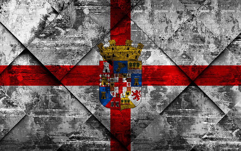 Flag of Almeria grunge art, rhombus grunge texture, spanish province, Almeria flag, Spain, national symbols, Almeria, provinces of Spain, creative art, HD wallpaper