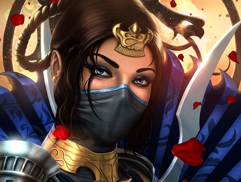 Mortal Kombat, Mask, Face, Oriental, Blue Eyes, Video Game, Brown Hair, Woman Warrior, Kitana (Mortal Kombat), HD wallpaper
