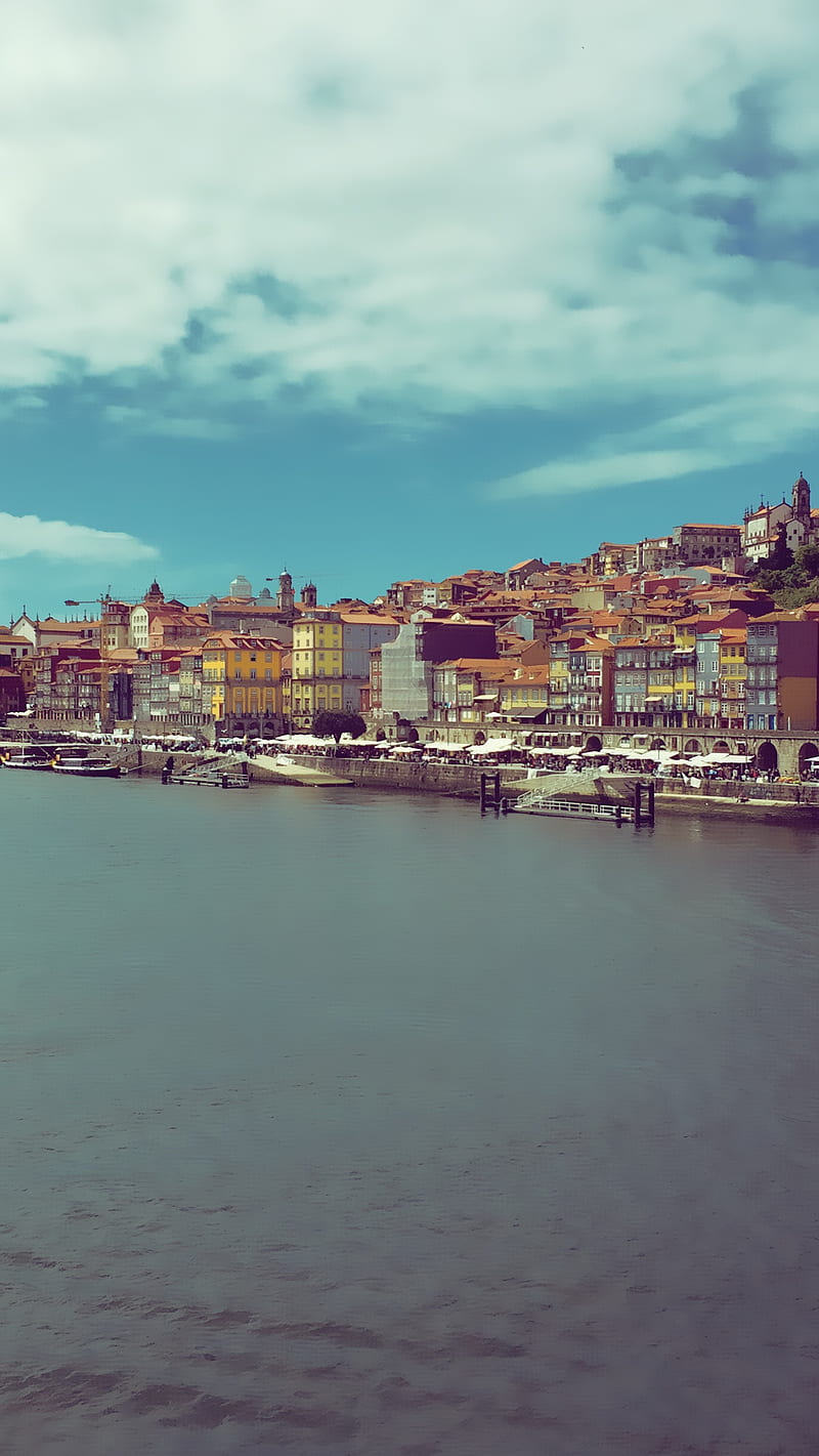Porto V7, city, cloud, land, oporto, ribeira, river, sky, town, HD phone wallpaper