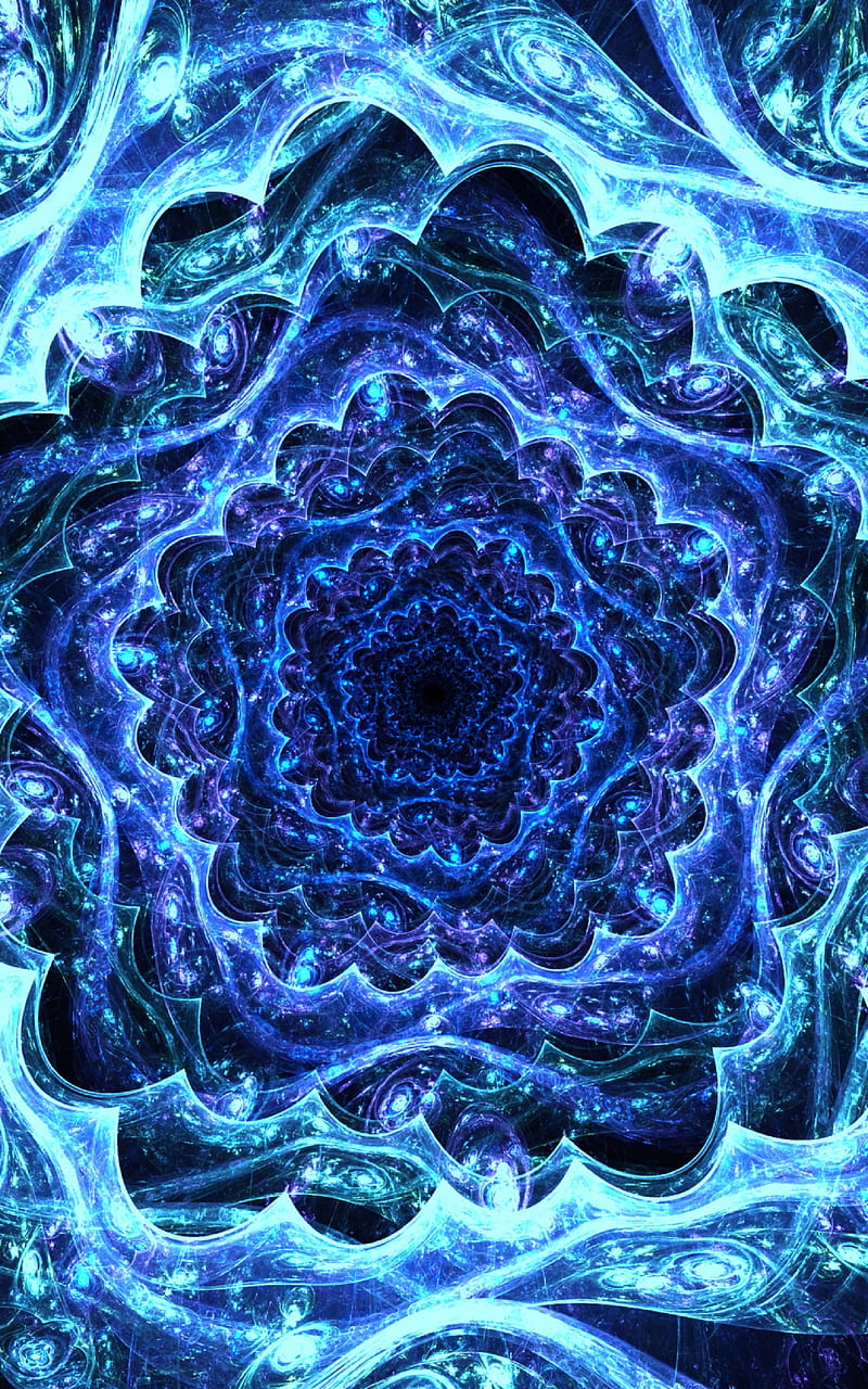 fractal, kaleidoscope, depth, blue, bright, HD phone wallpaper