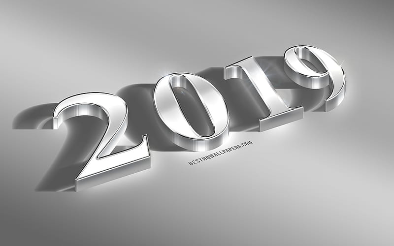 2019 Year, 3d silver letters, 3d 2019 art, New Year, steel background, creative 2019 design, 2019 concepts, New 2019 Year, HD wallpaper