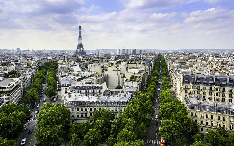 Eiffel Tower, urban panorama, streets, houses, Paris, summer, tourism, travel, France, HD wallpaper
