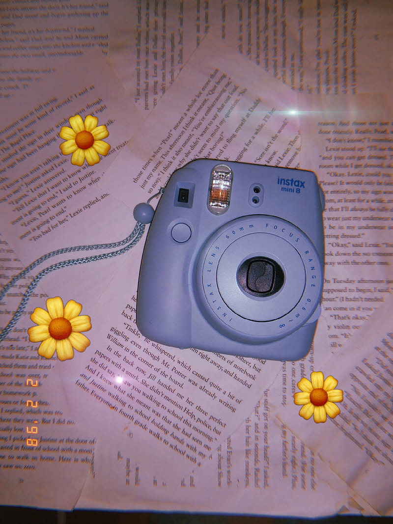 Polaroid camera, tech, sunflower, blue, old-school, throwback, HD ...