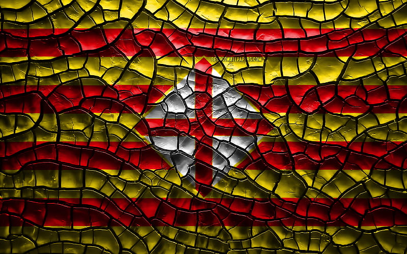 Flag of Barcelona spanish provinces, cracked soil, Spain, Barcelona flag, 3D art, Barcelona, Provinces of Spain, administrative districts, Barcelona 3D flag, Europe, HD wallpaper