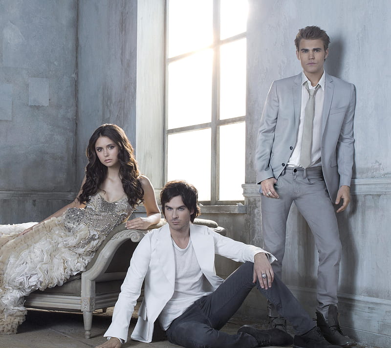 The Vampire Diaries, caroline, damon, elena, stefan, tvd, HD wallpaper