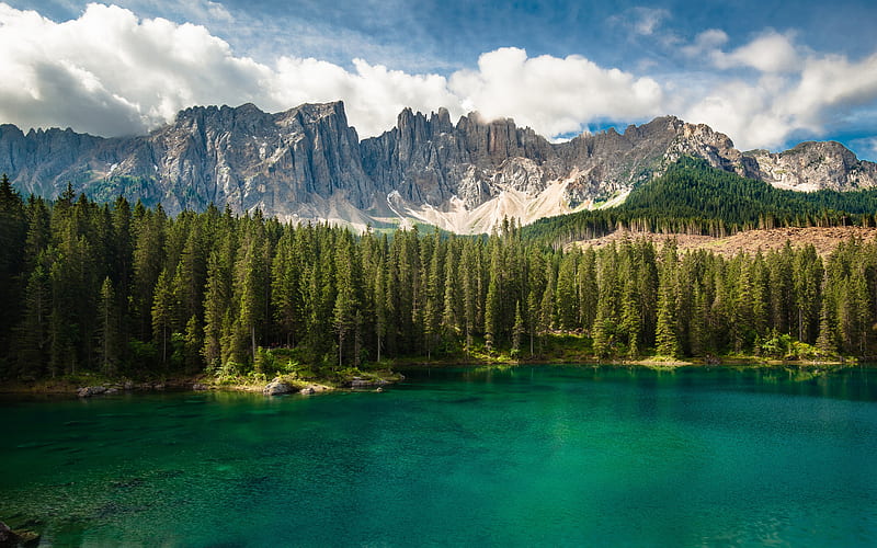 mountain lake, emerald lake, mountain landscape, forest, turquoise lake, beautiful mountains, HD wallpaper