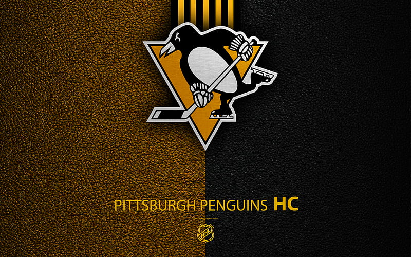 Pittsburgh Penguins, HC hockey team, NHL, leather texture, logo, emblem, National Hockey League, Pittsburgh, Pennsylvania, USA, hockey, Eastern Conference, Metropolitan Division, HD wallpaper