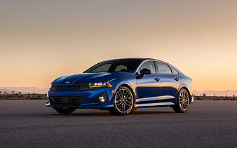 Kia K5 GT, 2021, exterior, front view, blue sedan, new blue K5, Korean cars, Kia Optima 2021, GT-Line, Kia, HD wallpaper