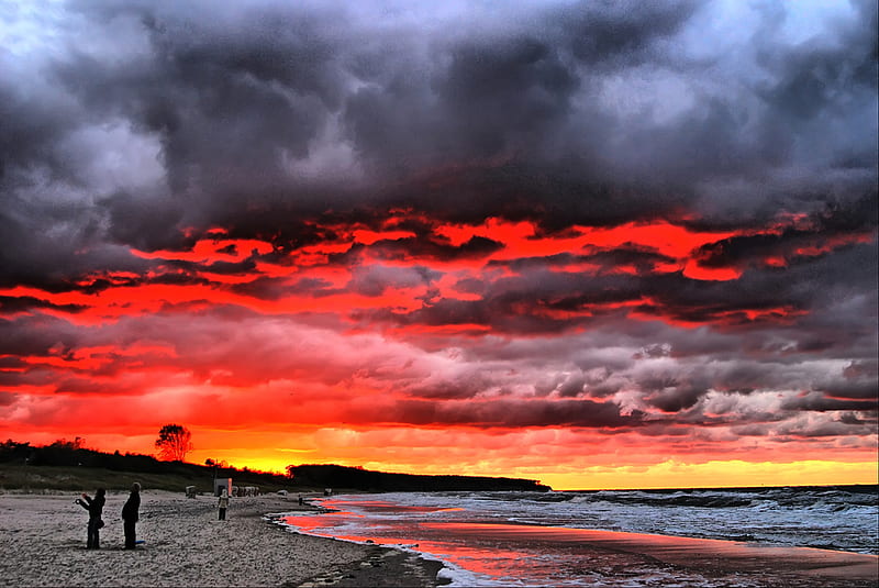 Fire in Clouds, red, beach, fire, in clouds, bonito, HD wallpaper