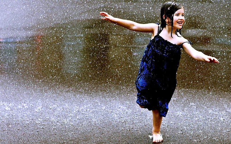 DANCE in the RAIN!, kid, playing, girl, dance, fun, rain, joy, happy, HD wallpaper