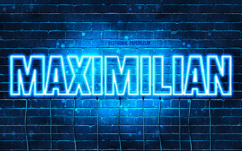 Maximilian with names, horizontal text, Maximilian name, blue neon lights, with Maximilian name, HD wallpaper