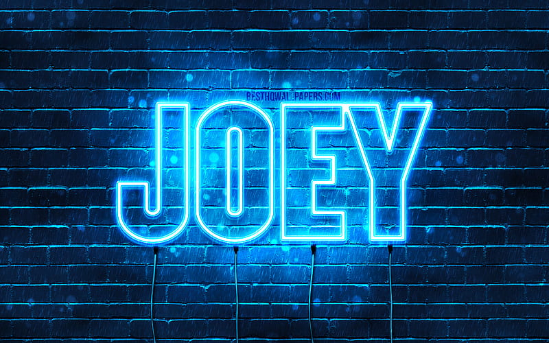 Joey with names, horizontal text, Joey name, Happy Birtay Joey, blue neon lights, with Joey name, HD wallpaper
