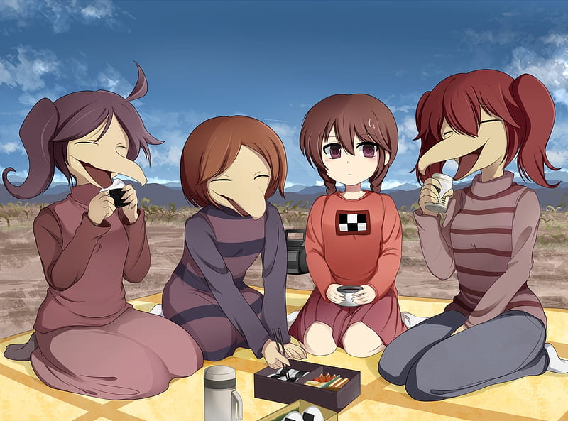 Madotsuki&Toriningen, madotsuki, game, toriningen, picnic, yume nikki, HD wallpaper