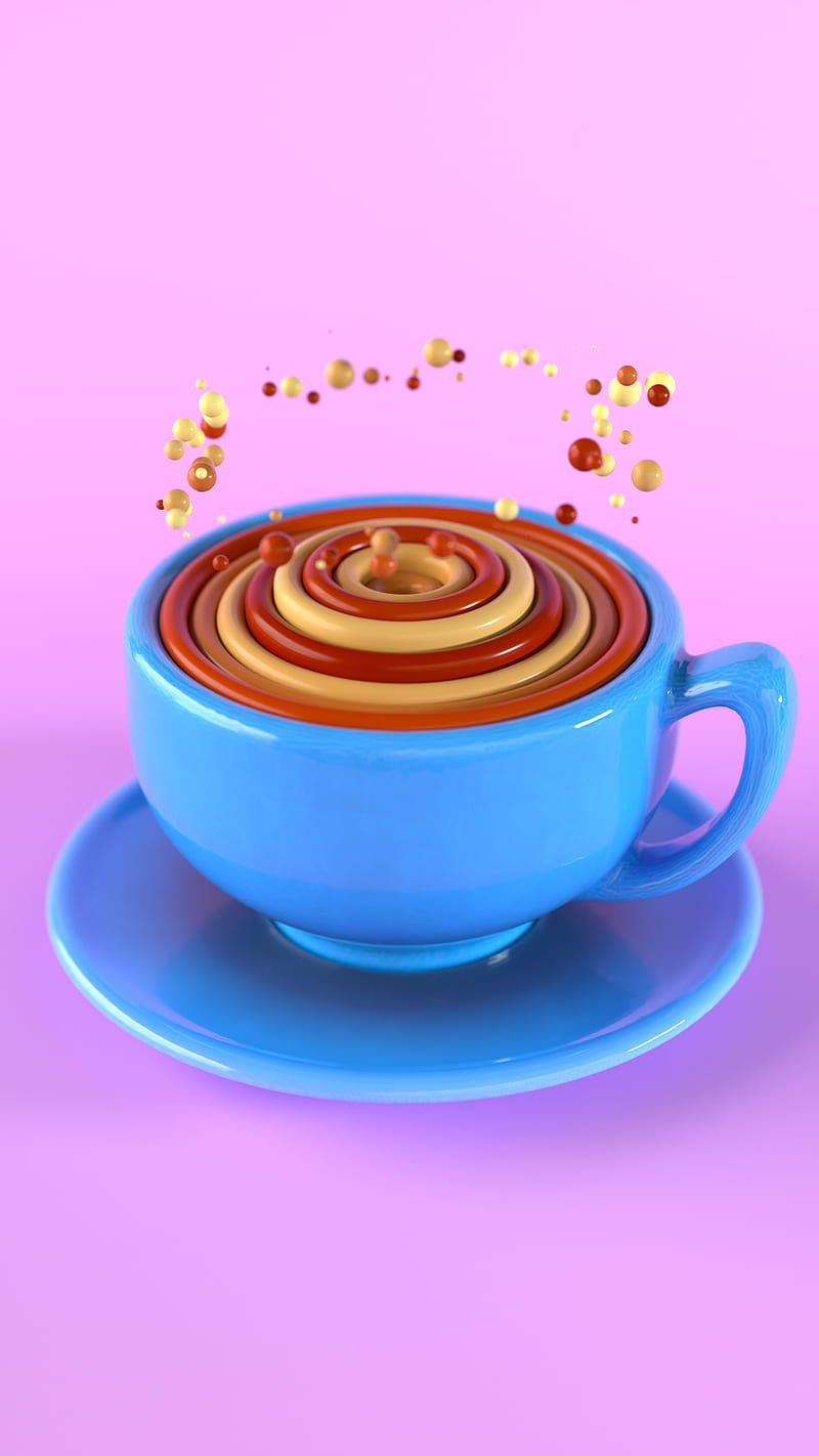 Caffeine Cup, 3d, Perry, abstract, artart, black, bright, cgi, coffee, colorful, colourful, cute, heart, isometric, love, plastic, random, red, render, romance, saucer, tea, yellow, HD phone wallpaper