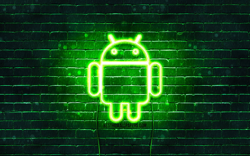 Android green logo green brickwall, Android logo, brands, Android neon logo, Android, HD wallpaper