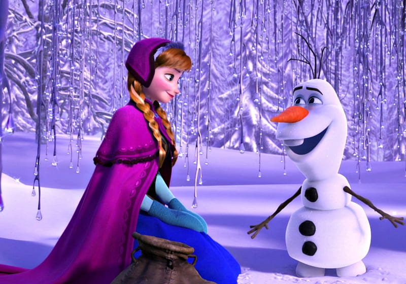 Anna and Olaf, snowman, fantasy, purple, white, frozen, HD wallpaper Peakpx