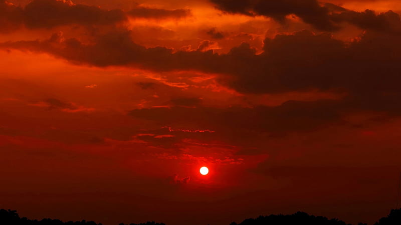 Red Sunset, red, glow, bonito, clouds, peering, HD wallpaper