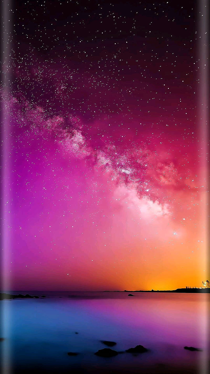 Nature, edge, galaxy, lake, night, pink, sky, stars, HD phone wallpaper