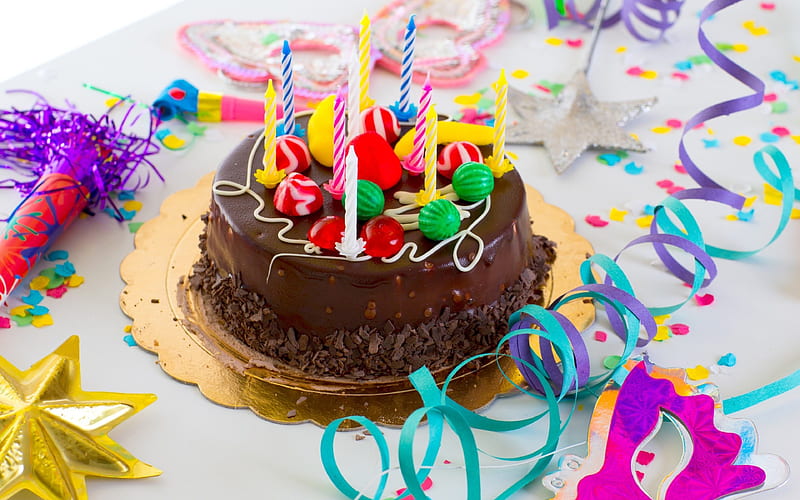 Happy Birtay, chocolate cake candles, sweets, congratulations, birtay cake, HD wallpaper