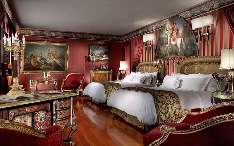 Beautiful Room, red, medieval, bonito, room, luxury, HD wallpaper