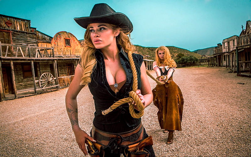 Jail Time, NRA, hats, marshall, town, cowgirls, pistols, rope, blondes, HD wallpaper