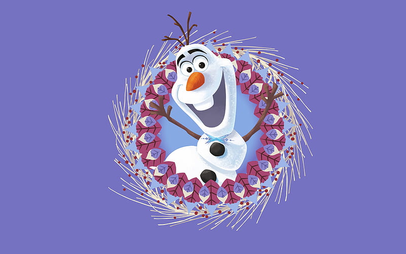 Olaf's Frozen Adventure (2017), poster, wreath, movie, snowman, iarna, winter, leaf, purple, olafs frozen adventure, white, pink, disney, blue, HD wallpaper