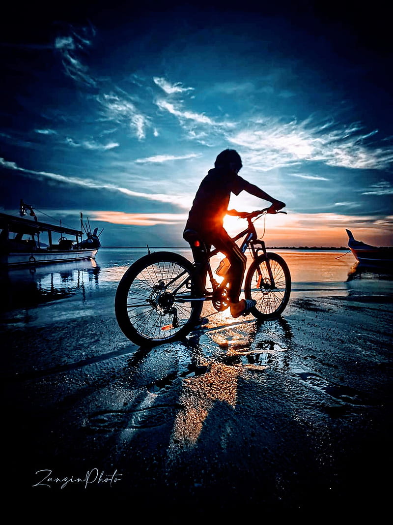 Manzara , bisiklet, cocuk, dark, sea, moonlight, siesta, sky, sunshine, HD phone wallpaper