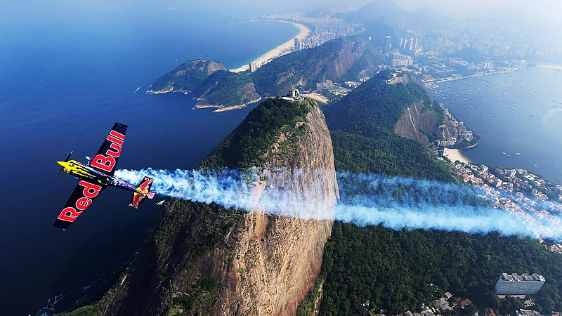 Red Bull aerobatic, Aerobatic, Landscape, Turboprop, Smoke, HD wallpaper