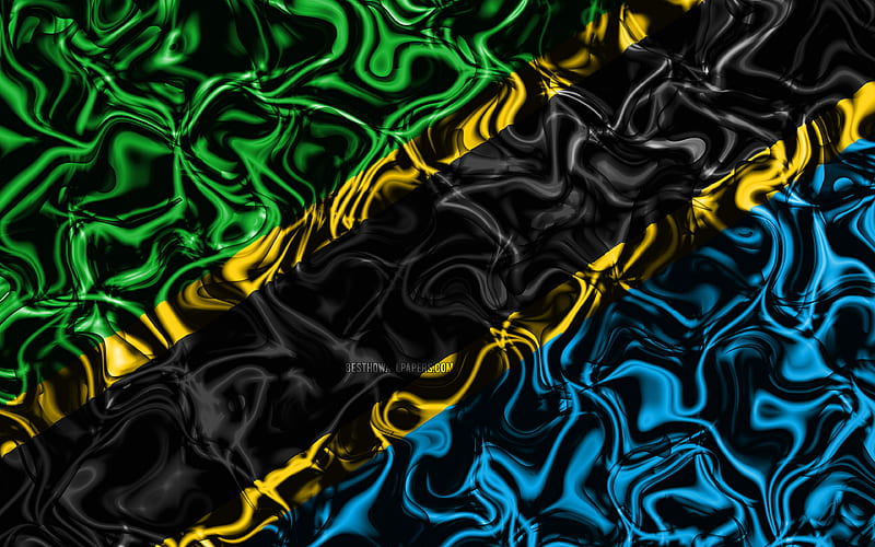 Flag of Tanzania, abstract smoke, Africa, national symbols, Tanzanian flag, 3D art, Tanzania 3D flag, creative, African countries, Tanzania, HD wallpaper