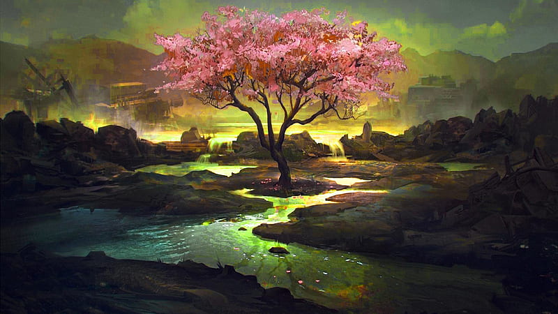 Artistic Landscape With Water And Tree Magic The Gathering, HD wallpaper