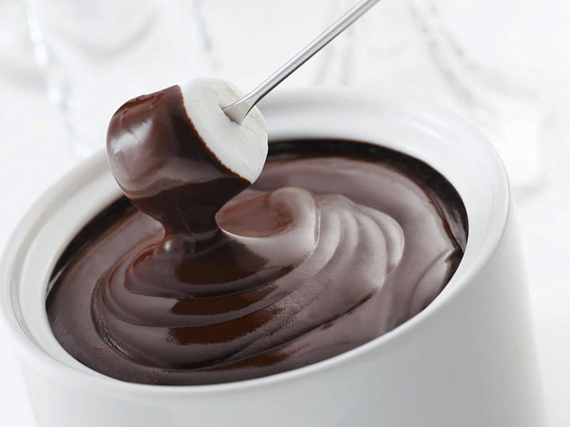 chocolate fondu, mashmellow, skewer, chocolate, fondu, HD wallpaper
