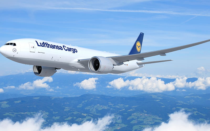 Boeing B-777, Freight aircraft, cargo transportation, aircraft in the sky, Lufthansa, HD wallpaper