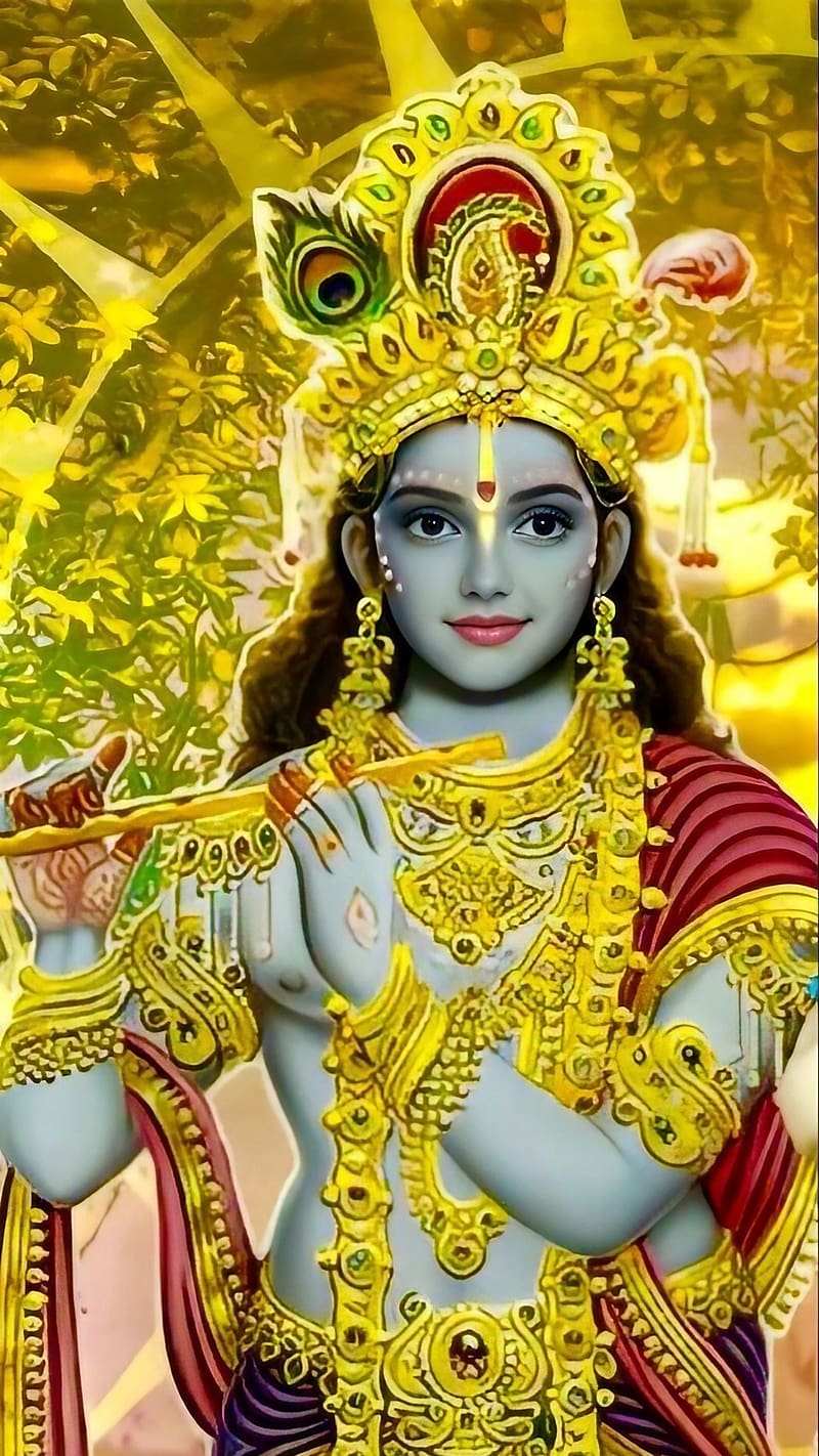 Krishna Pics, Golden Background, lord, god, HD phone wallpaper