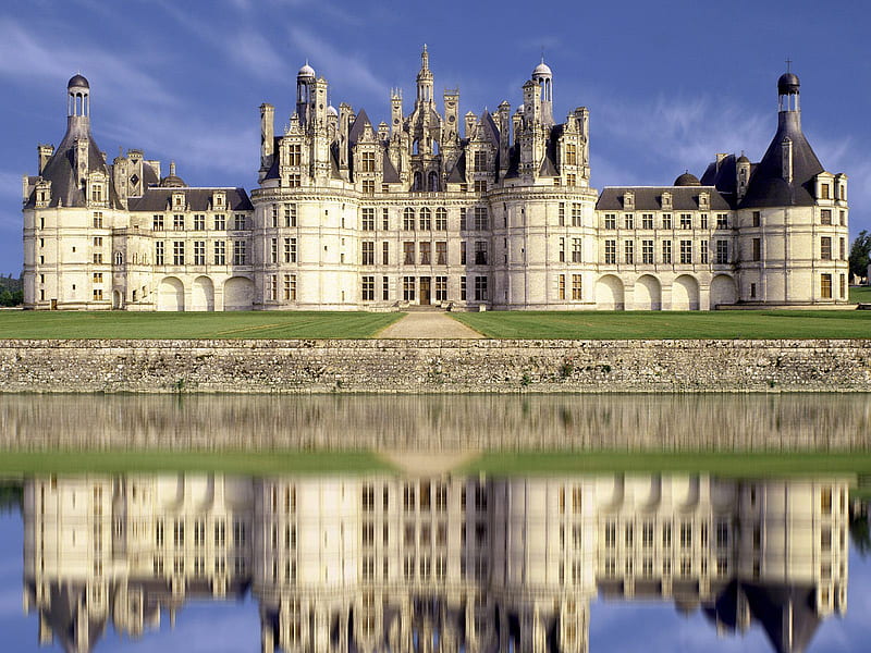 chateau de Chambord, loire, france, chambord, reflection, castle, HD wallpaper