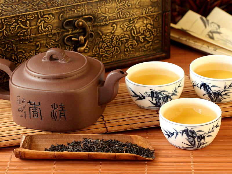 Japanese Tea Set, brew, brown, japanese, yellow, tea cups, tea, steep, hot, drink, tea pot, white, cerimony, HD wallpaper