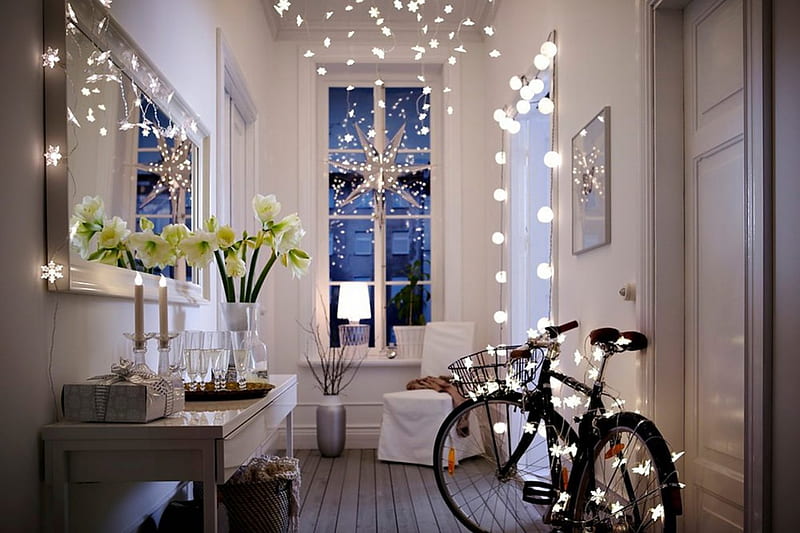 Lamps and Lights, candle, house, window, christmas, decoration, lamps, bicycle, door, lights, winter, flowers, mirror, room, HD wallpaper