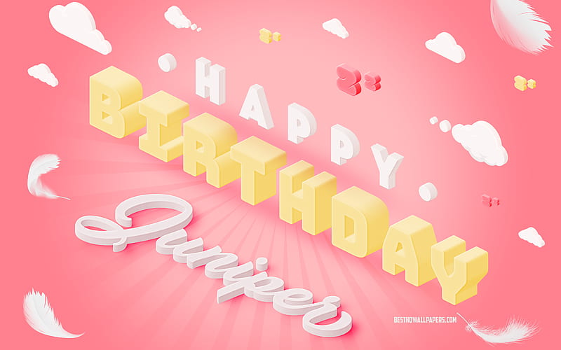 Happy Birtay Juniper, 3d Art, Birtay 3d Background, Juniper, Pink Background, Happy Juniper birtay, 3d Letters, Juniper Birtay, Creative Birtay Background, HD wallpaper